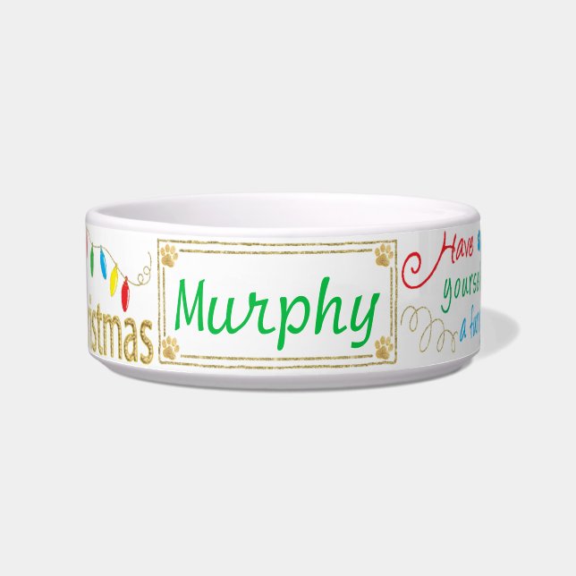 kerstkat Dog Pet Bowl Furry Little Xmas/Med Voerbakje (Voorkant)