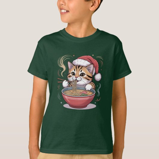 Kerstkat eet Ramen Lieve Kerstkat T-shirt (Voorkant)