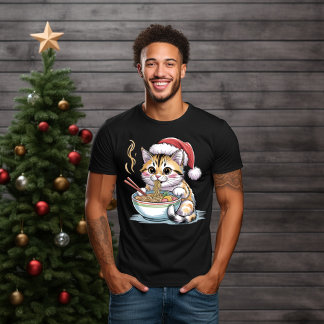Kerstkat eet Ramen Schattige Kerstkat T-shirt