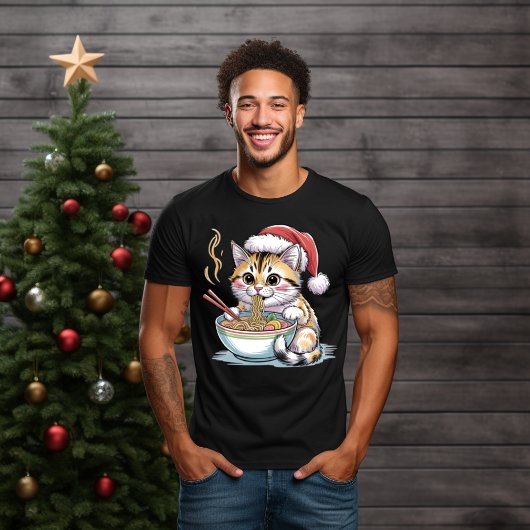 Kerstkat eet Ramen Schattige Kerstkat T-shirt