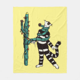 Kerstkat en cactus rare Kerstmis Fleece Deken