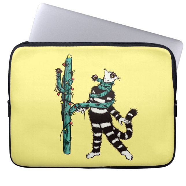 Kerstkat en cactus rare Kerstmis Laptop Sleeve (Voorkant)