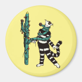 Kerstkat en cactus rare Kerstmis Magneet