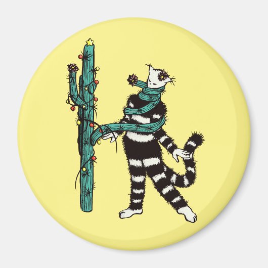 Kerstkat en cactus rare Kerstmis Magneet (Voorkant)