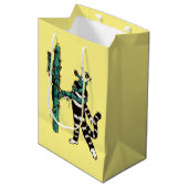 Kerstkat en cactus rare Kerstmis Medium Cadeauzakje (Voorkant Gekanteld)