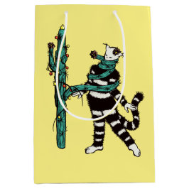 Kerstkat en cactus rare Kerstmis Medium Cadeauzakje