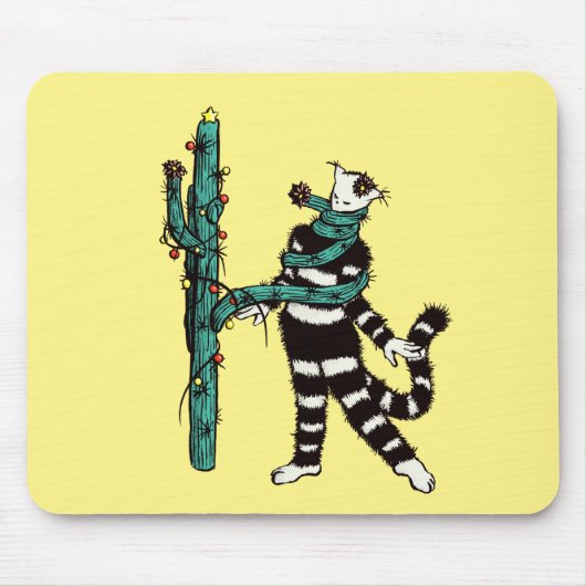 Kerstkat en cactus rare Kerstmis Muismat (Voorkant)