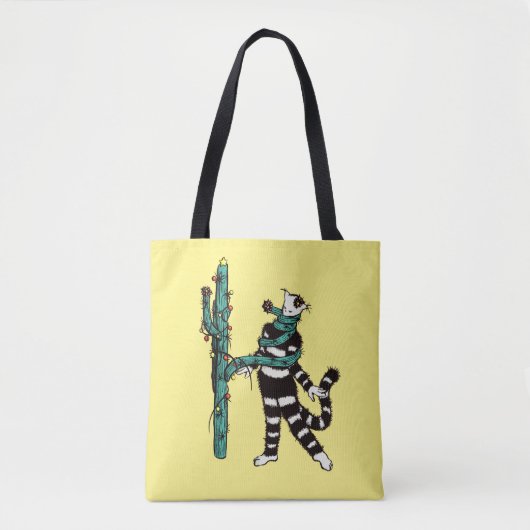 Kerstkat en cactus rare Kerstmis Tote Bag (Voorkant)