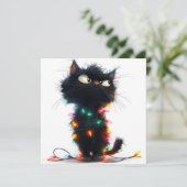 Kerstkat en de Lichtjes Chaos Feestdagenkaart (Staand voorkant)