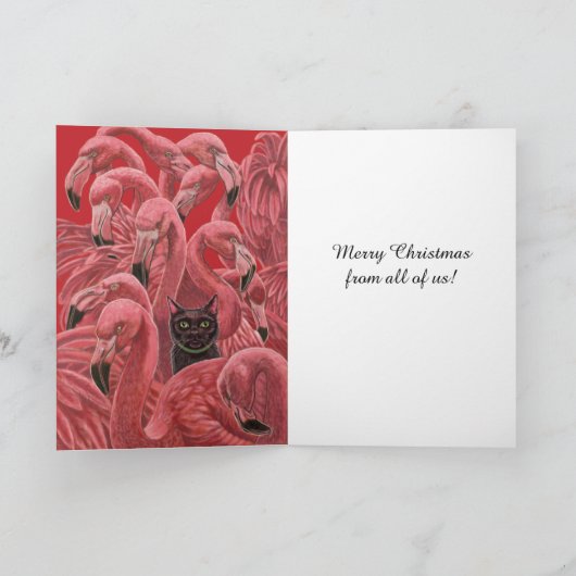 kerstkat en flamboyance van roze flamingos bedankkaart (Binnen)