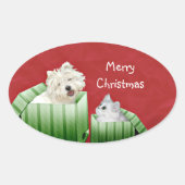 Kerstkat en hond ovale sticker (Voorkant)