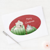 Kerstkat en hond ovale sticker (Envelop)