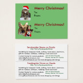 Kerstkat en hondencadeau, Label/Visitekaartje Visitekaartjes (Voorkant /achterkant)