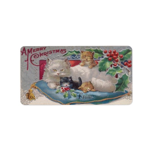 Kerstkat en Katten Victoriaans kerstkatten Etiket (Voorkant)