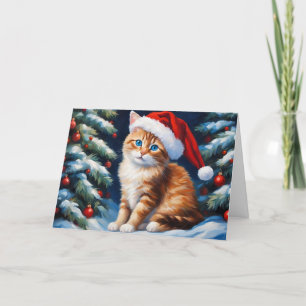 Kerstkat en kerstboom feestdagen kaart
