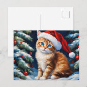 Kerstkat en kerstboom feestdagenkaart (Voorkant / Achterkant)