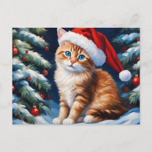 Kerstkat en kerstboom feestdagenkaart