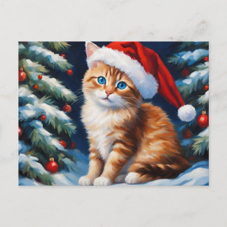 Kerstkat en kerstboom feestdagenkaart