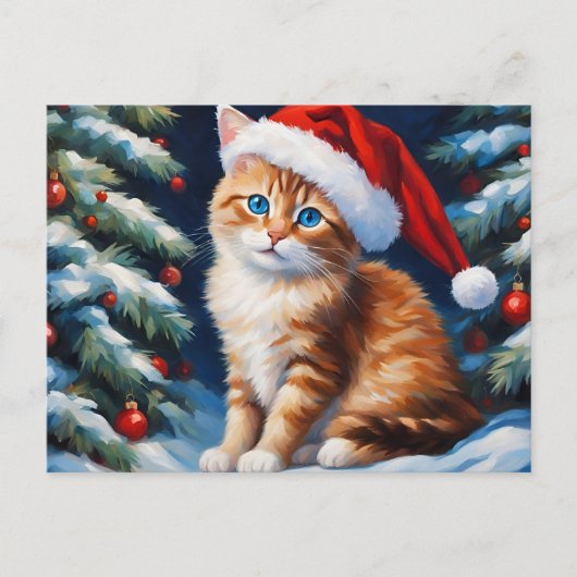 Kerstkat en kerstboom feestdagenkaart (Voorkant)