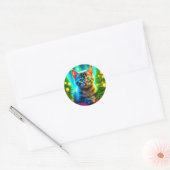 Kerstkat en kerstboom verlichting ronde sticker (Envelop)