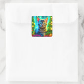 Kerstkat en kerstboom verlichting vierkante sticker (Tas)