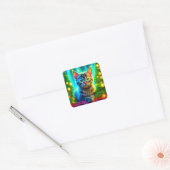 Kerstkat en kerstboom verlichting vierkante sticker (Envelop)