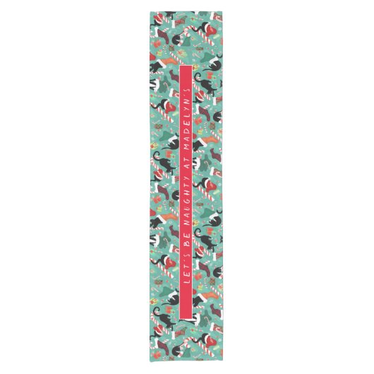 kerstkat en kerstgerechten korte tafelloper (Voorkant)