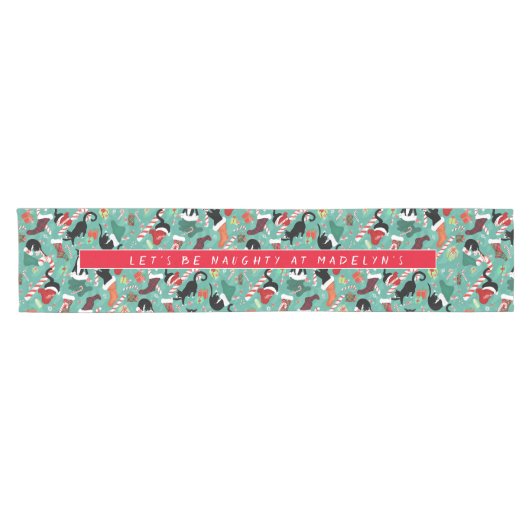 kerstkat en kerstgerechten korte tafelloper (Horizontaal)