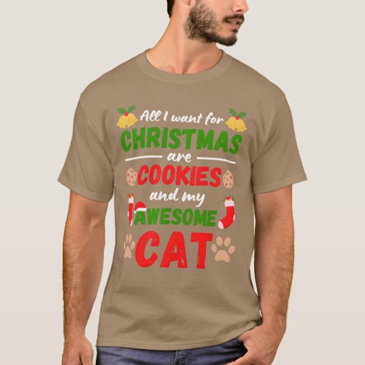 Kerstkat en kerstkoekjes vrienden t-shirt (Voorkant)