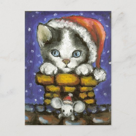 Kerstkat en -muis feestdagenkaart (Voorkant)