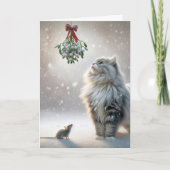 Kerstkat en muis onder de maretak feestdagen kaart (Voorkant)