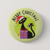 Kerstkat en muis uit de jaren vijftig ronde button 5,7 cm (Voorkant)