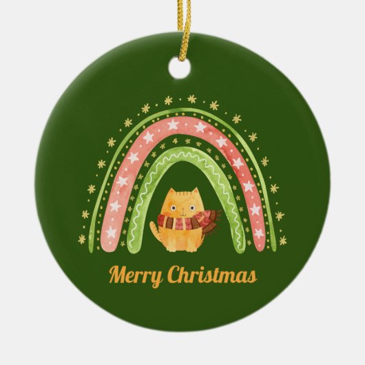 Kerstkat en regenboog gepersonaliseerde ornament (Voorkant)