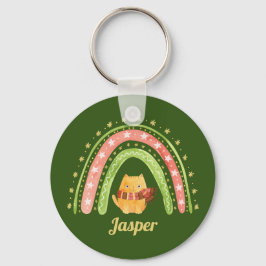 Kerstkat en regenboog gepersonaliseerde sleutelhan sleutelhanger
