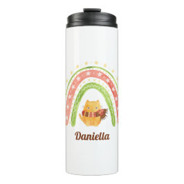 Kerstkat en regenboog gepersonaliseerde tumbler thermosbeker