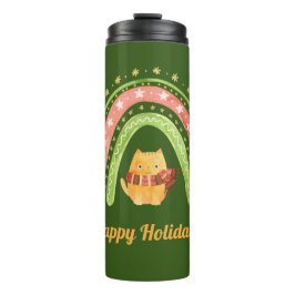 Kerstkat en regenboog gepersonaliseerde tumbler thermosbeker