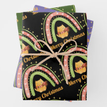 kerstkat en regenboogpapierbladen