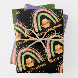 kerstkat en regenboogpapierbladen inpakpapier vel