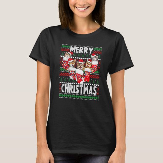 Kerstkat en stuitende kerst Ugly Sweater T-shirt (Voorkant)
