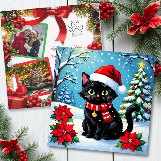 Kerstkat en Twee Foto Sjabloon Vakantie