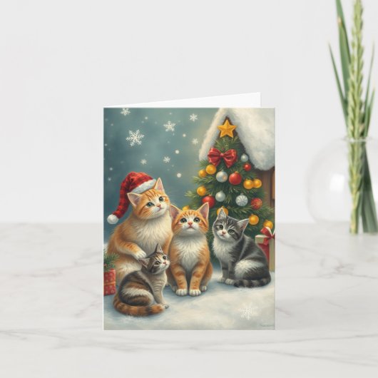 Kerstkat feestdagen kaart (Voorkant)