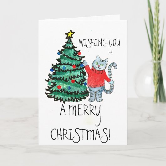 kerstkat feestdagen kaart (Voorkant)