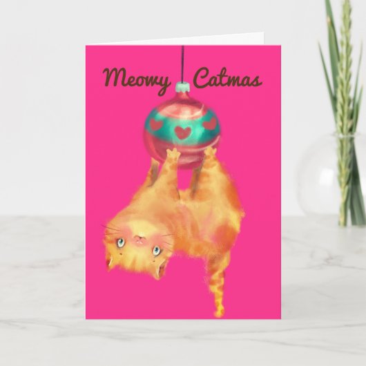 kerstkat feestdagen kaart (Voorkant)