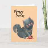 kerstkat feestdagen kaart (Voorkant)