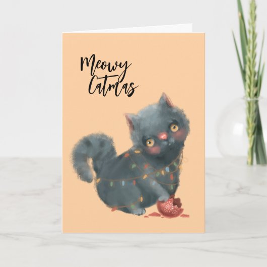 kerstkat feestdagen kaart (Voorkant)