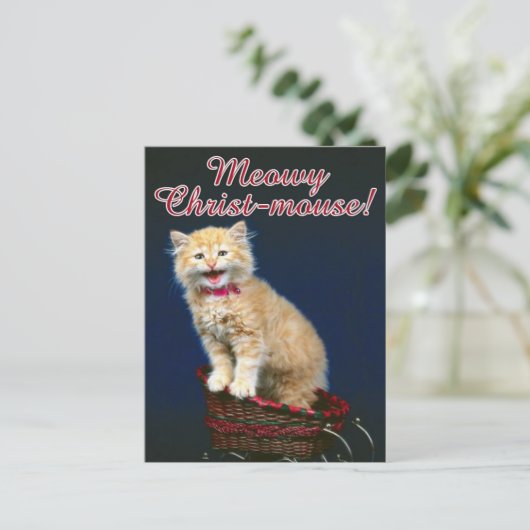 kerstkat feestdagenkaart (Staand voorkant)