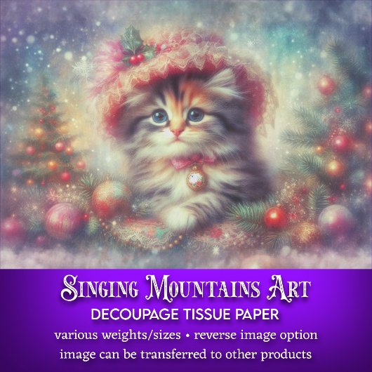 Kerstkat Festieve Winter Scène Decoupage Tissuepapier