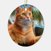 Kerstkat Foto Keramisch Ornament (Links)