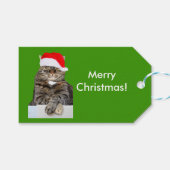 Kerstkat Foto van Santa Hat Gift Label Cadeaulabel (Voorkant (Horizontaal))