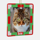 kerstkat foto's Rood Groen Keramisch Ornament (Rechts)